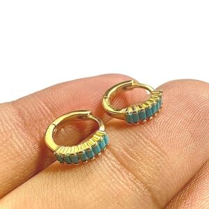 Turquoise Huggie Hoop Earrings 925 Sterling Silver Gold Plated | Tiny Baguette
